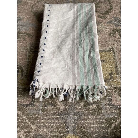 Threshold Striped Design Shower Curtain With Knotted Fringes - Picture 3 of 6